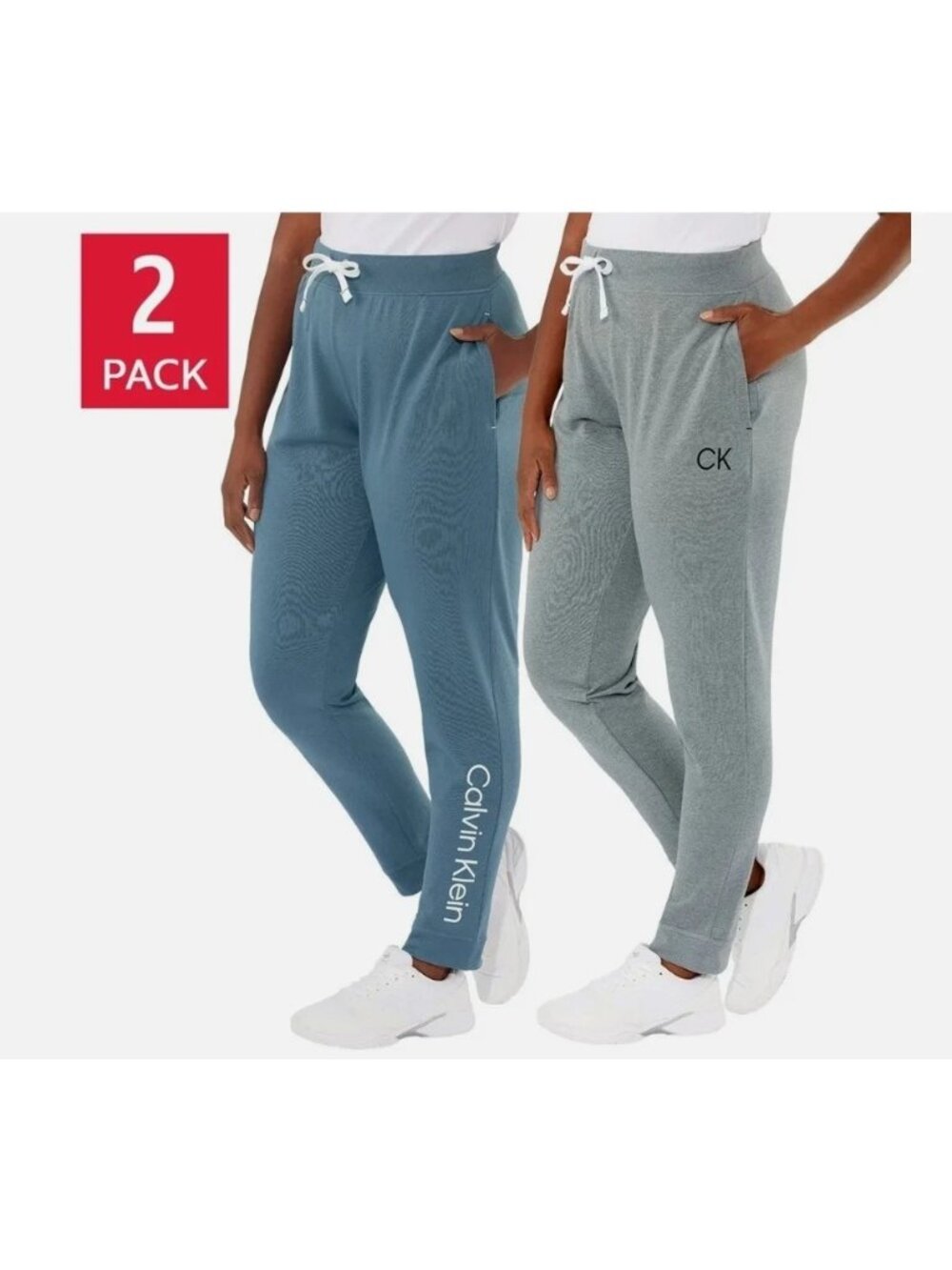 Calvin Klein Womens Jogger Sweatpants Elastic Waist Adjustable Blue & Gray